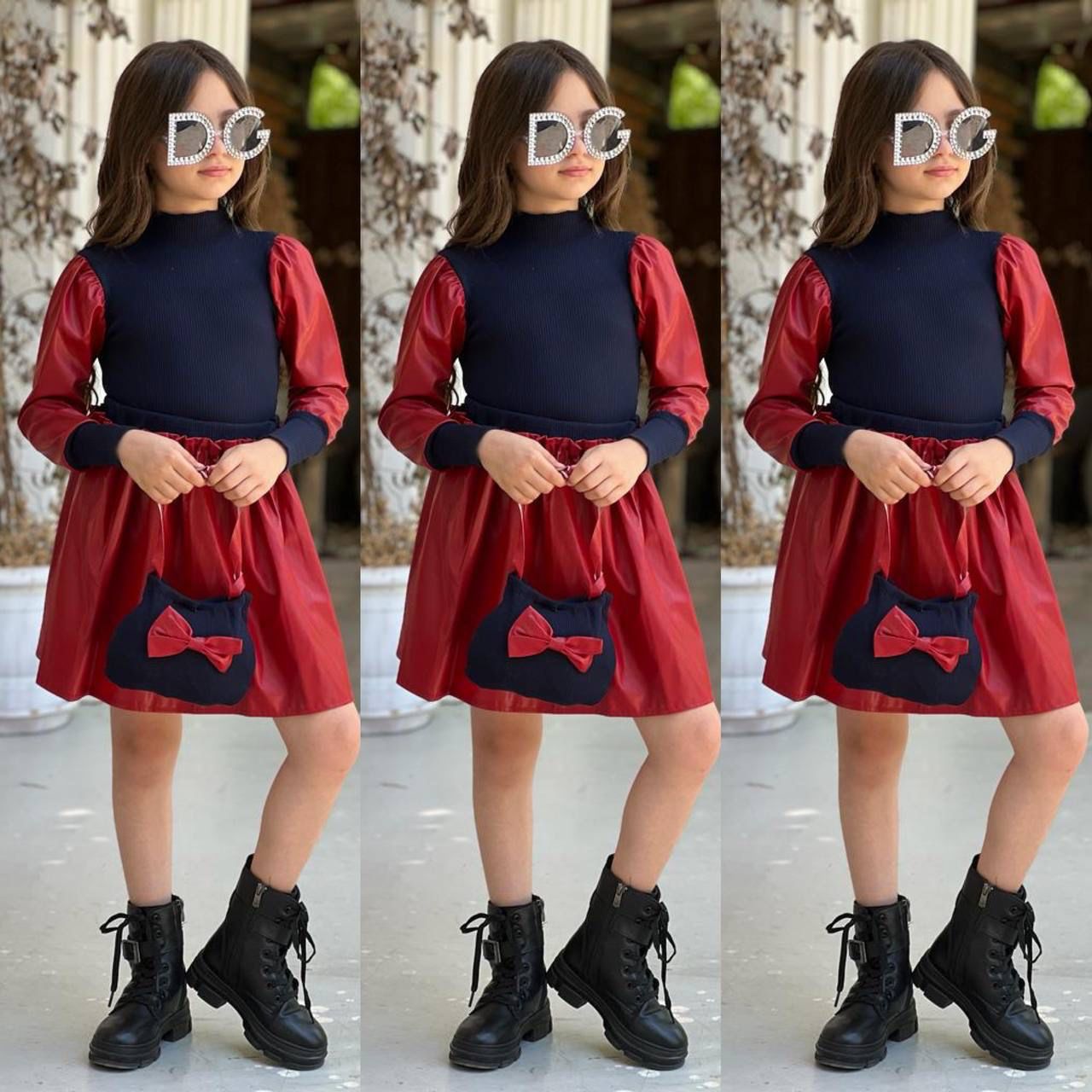 Kız Çanta Dahil Deri Etekli 3’lü Kombin / 3-10 Yaş - 31474