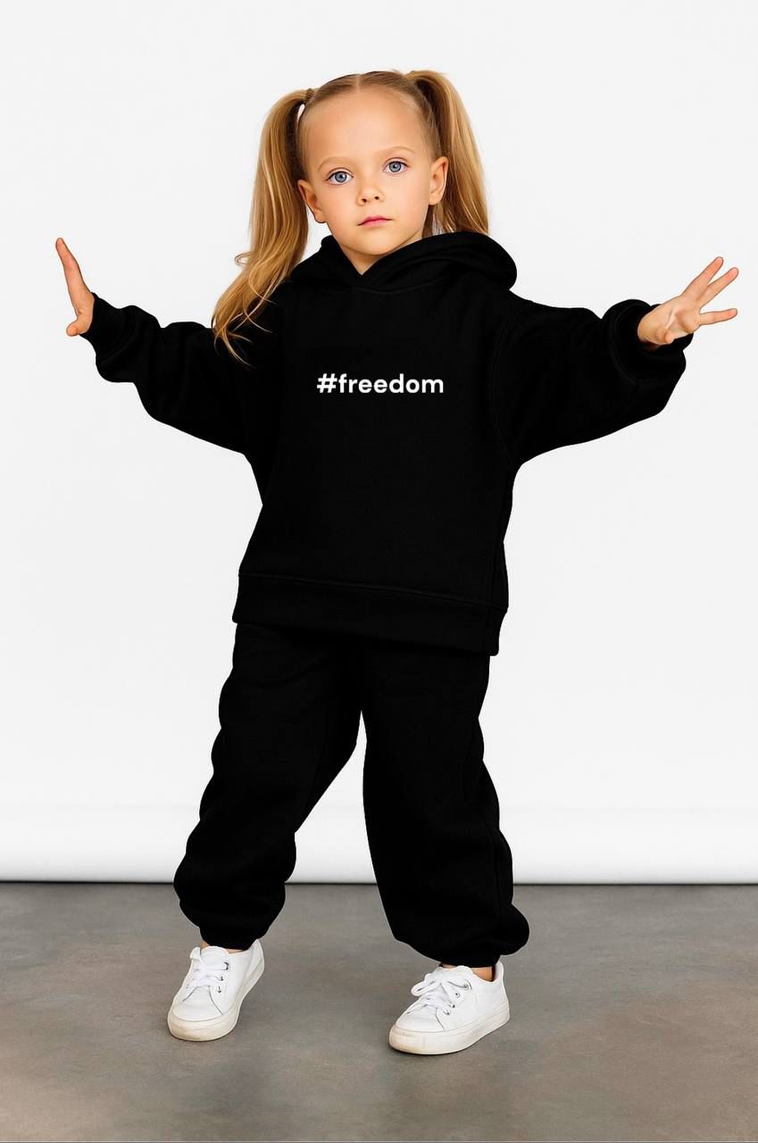 Freedom Oversize Çocuk Eşofman Takımı – Nakış İşlemeli & Cepli – 3 İplik Şardonlu (4-14 Yaş) - 31448