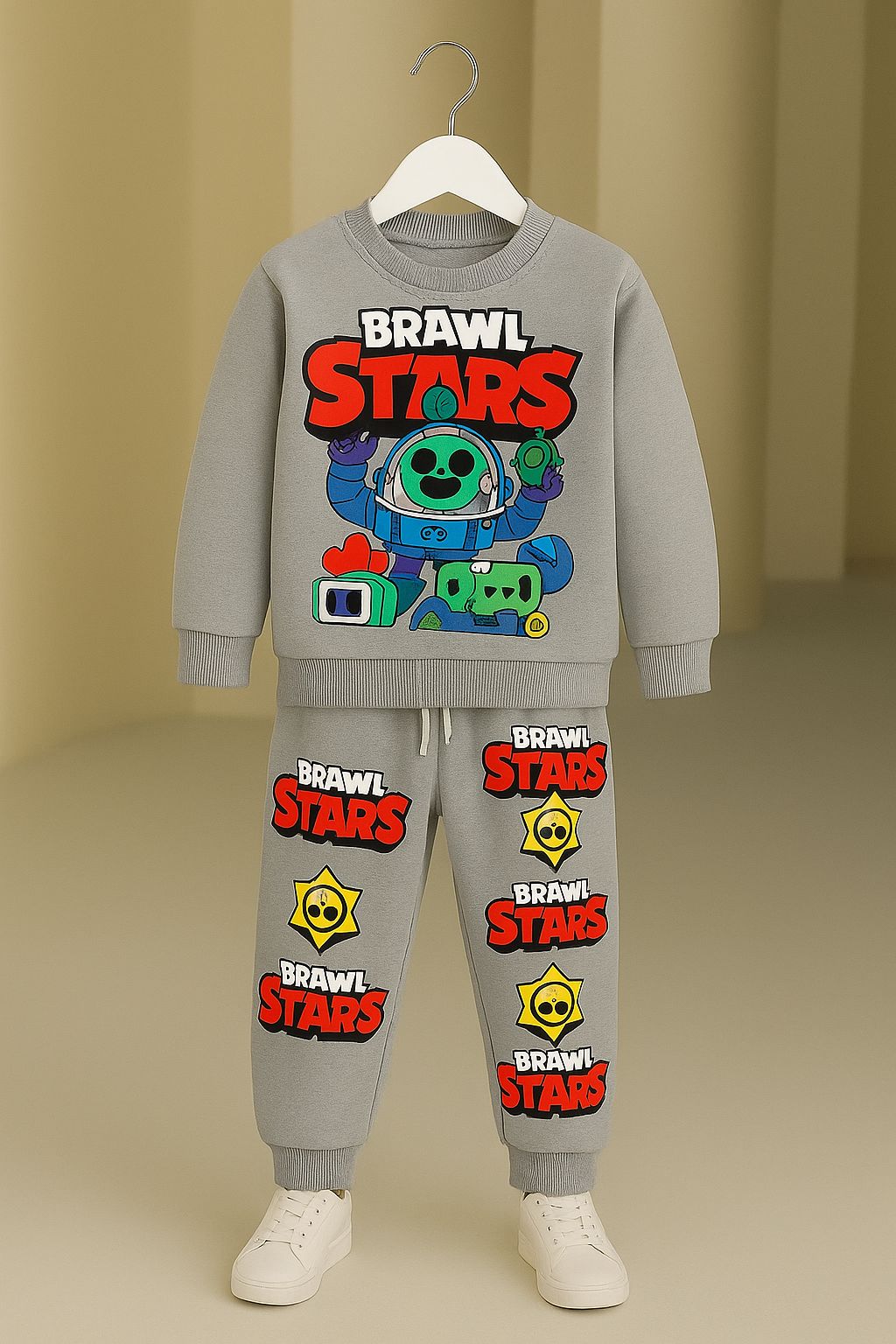 Brawl Stars Gri Çocuk Eşofman Takımı – 3 İplik Pamuklu - 3/10 Yaş - 31493