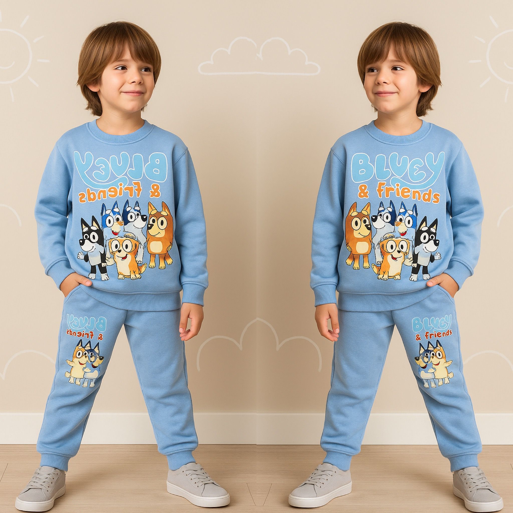 Çocuk Bluey Friends Kombin | 3 İplik Pamuklu Takım | 3/10 Yaş - 31443