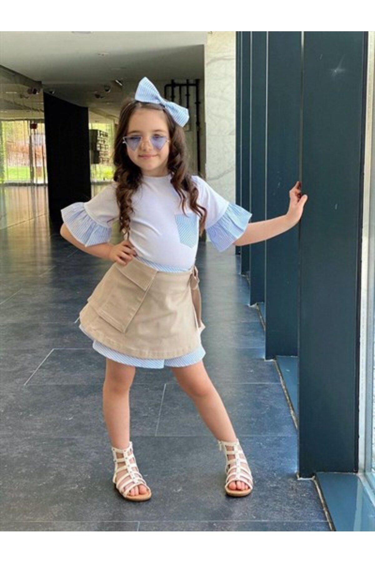 Blue White Kokoş Etek Takım 3 Parça