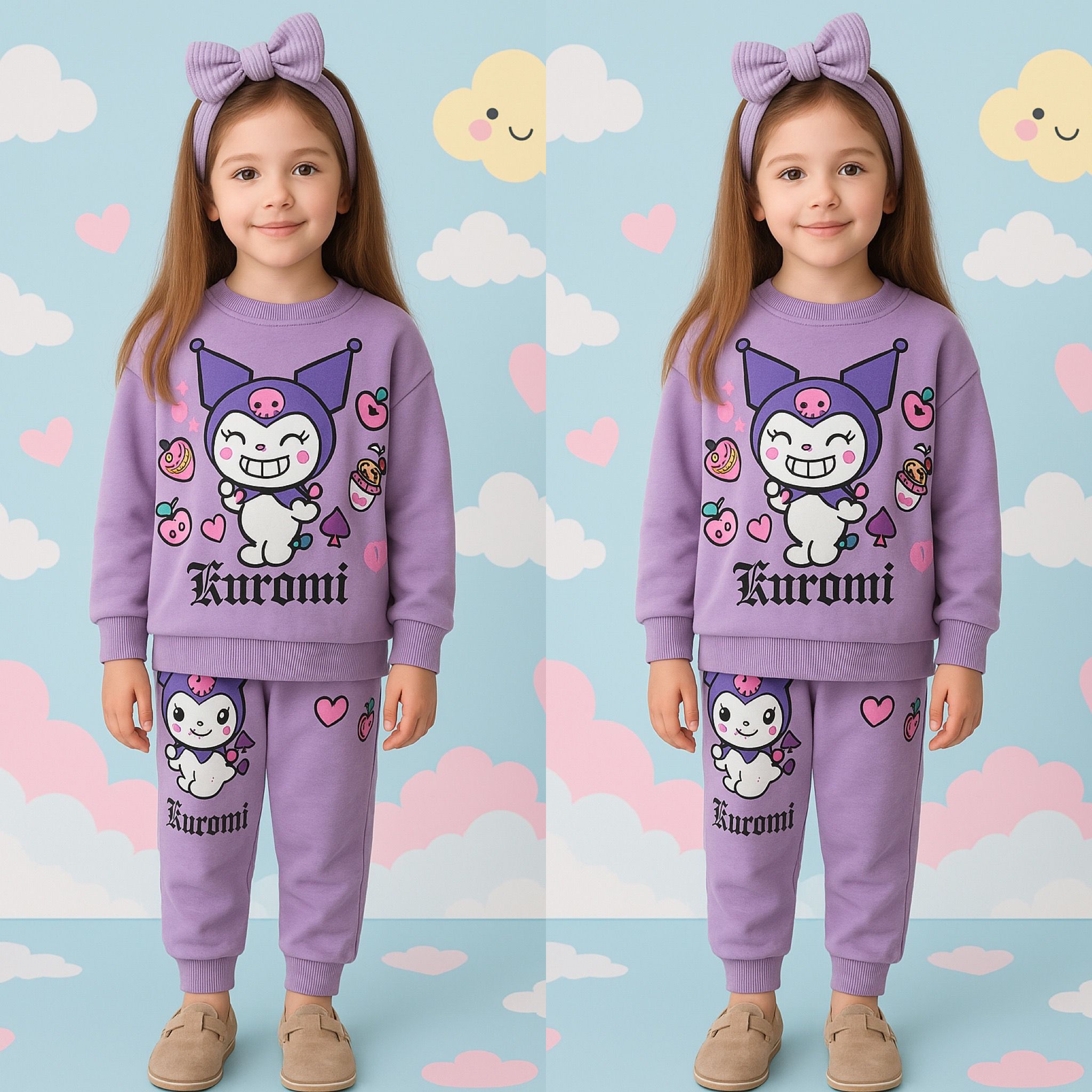 Kız Çocuk Kuromi Kombin | 3 İplik Pamuklu Takım | 3/10 Yaş - 31442