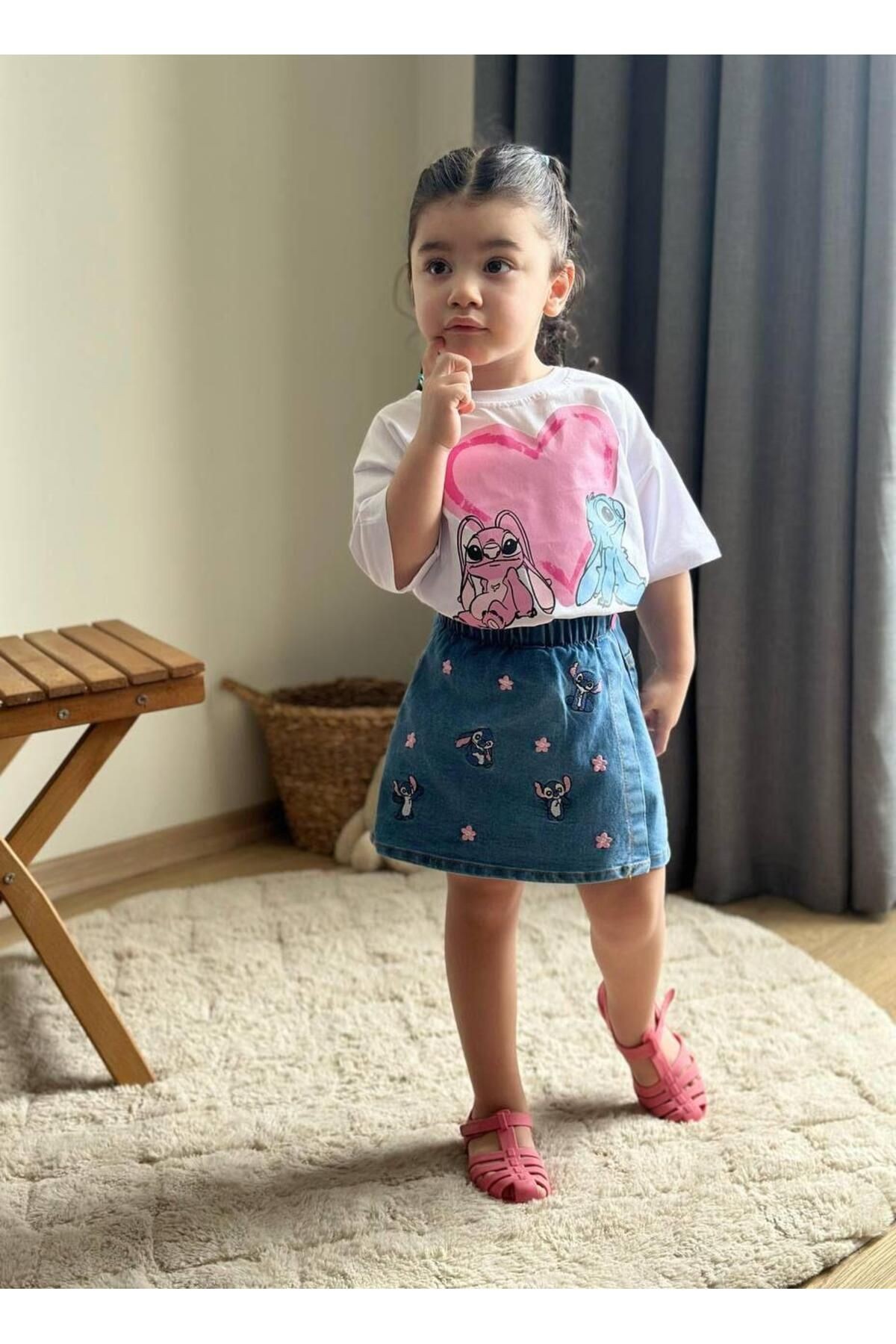 Stitch Şort Etek 2'li Kız Takım