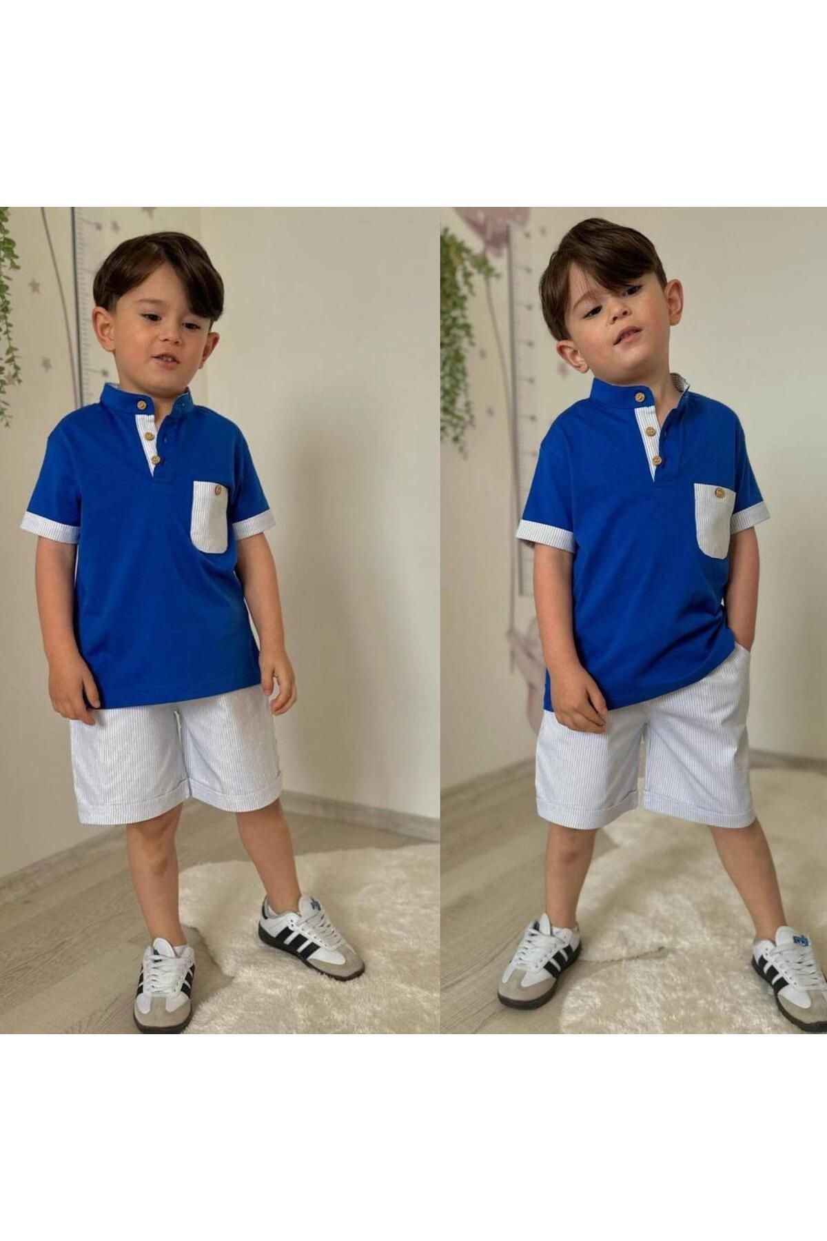 Çizgi Desen Şortlu Takım