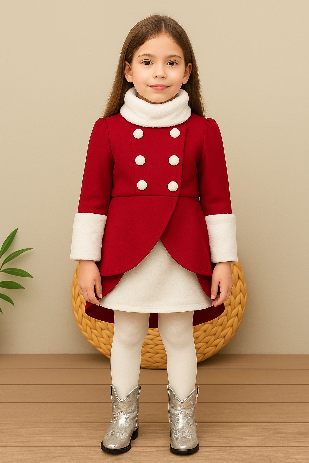 Kaşe 3'lü Set Kaşe Kaban - Kaşe Etek - Tak Çıkar Boyunluk - 4/14 Yaş - 31512