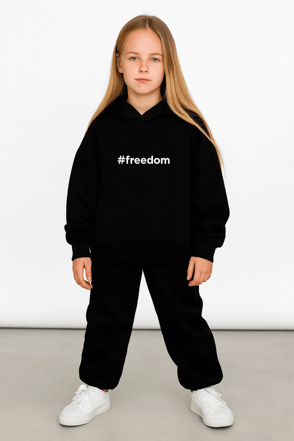 Freedom Oversize Çocuk Eşofman Takımı – Nakış İşlemeli & Cepli – 3 İplik Şardonlu (4-14 Yaş) - 31448