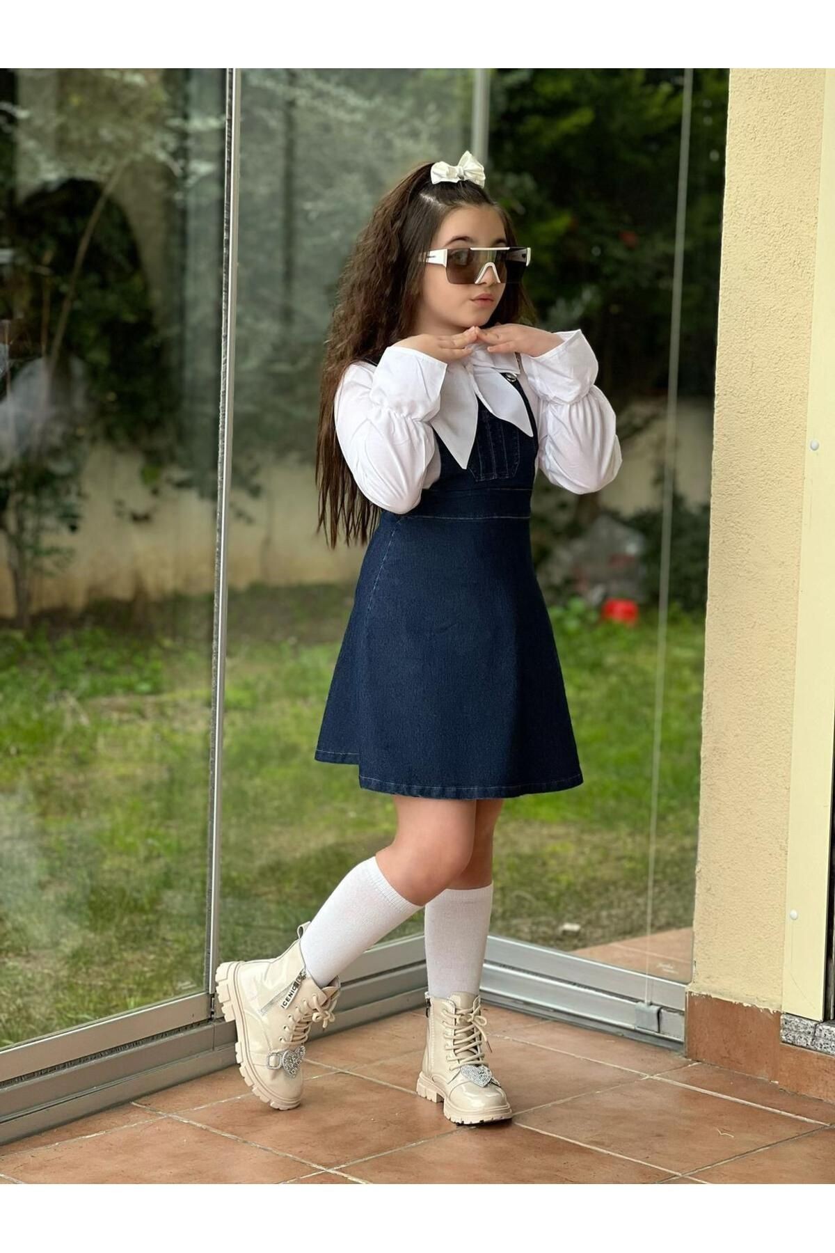 Kız Çocuk Çorap, Fiyonklu Toka Hediyeli Bluz Ve Elbise