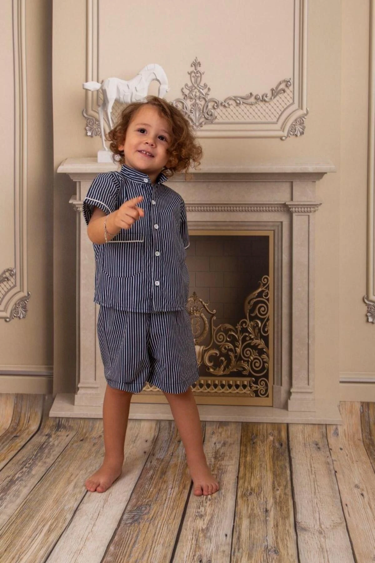 Erkek Çizgili Şort Takım