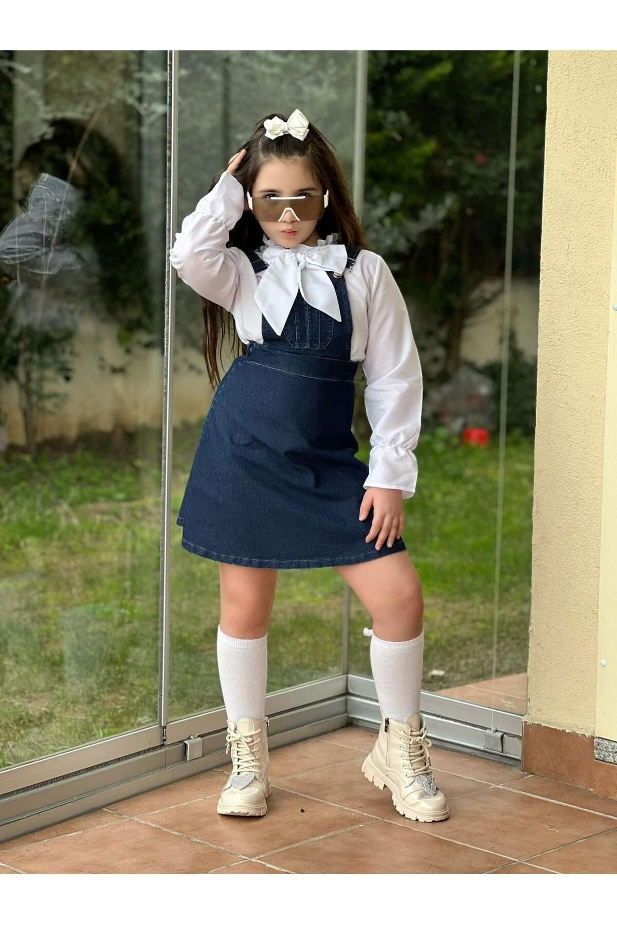 Kız Çocuk Çorap, Fiyonklu Toka Hediyeli Bluz Ve Elbise