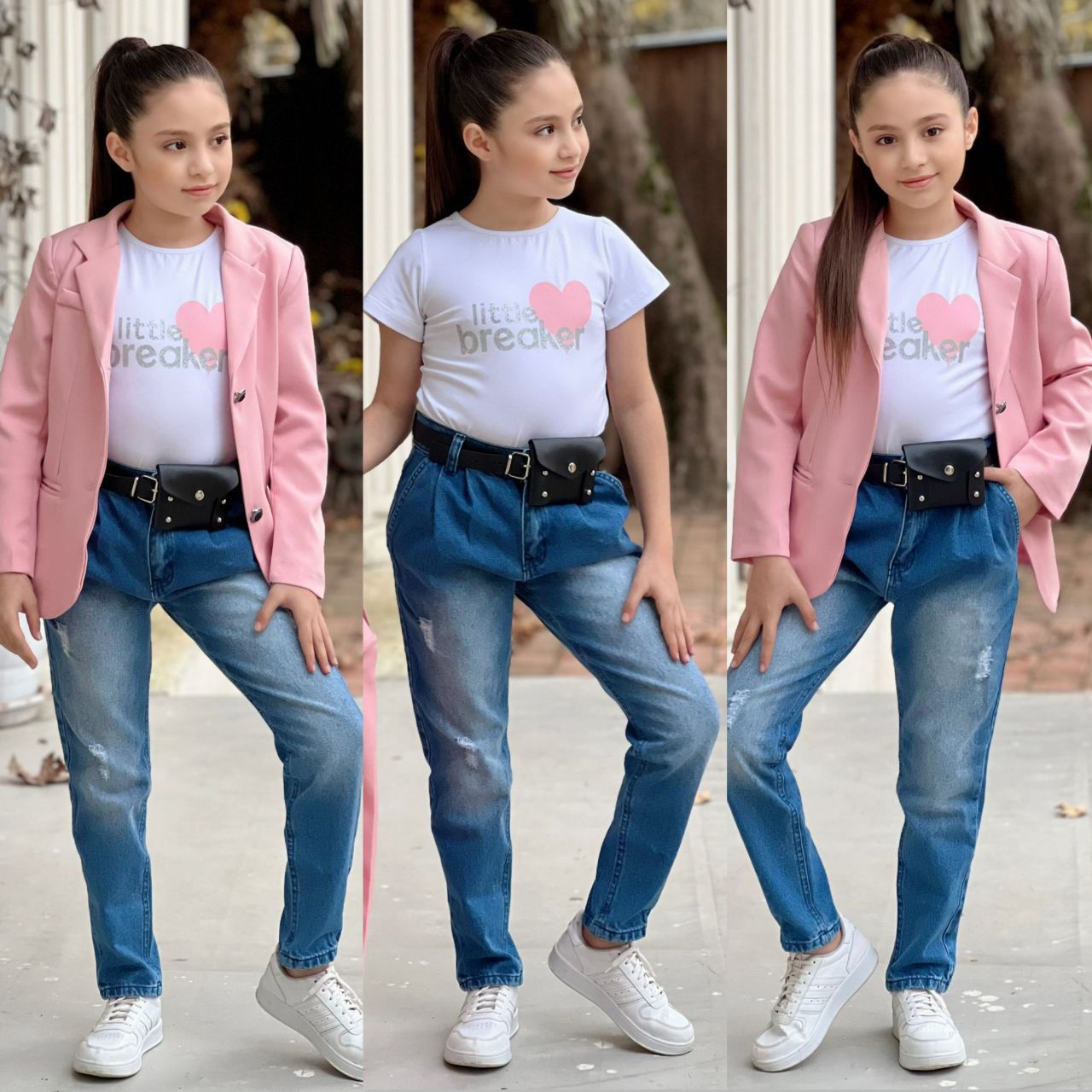 Little Breaker Kız Çocuk Pembe Ceketli 4’lü Kombin - 3/12 Yaş - 314788
