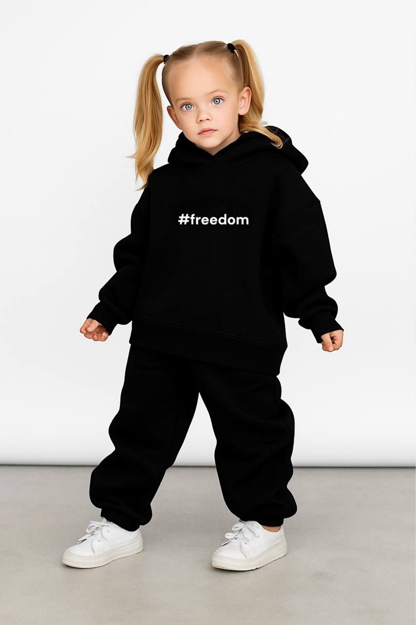 Freedom Oversize Çocuk Eşofman Takımı – Nakış İşlemeli & Cepli – 3 İplik Şardonlu (4-14 Yaş) - 31448