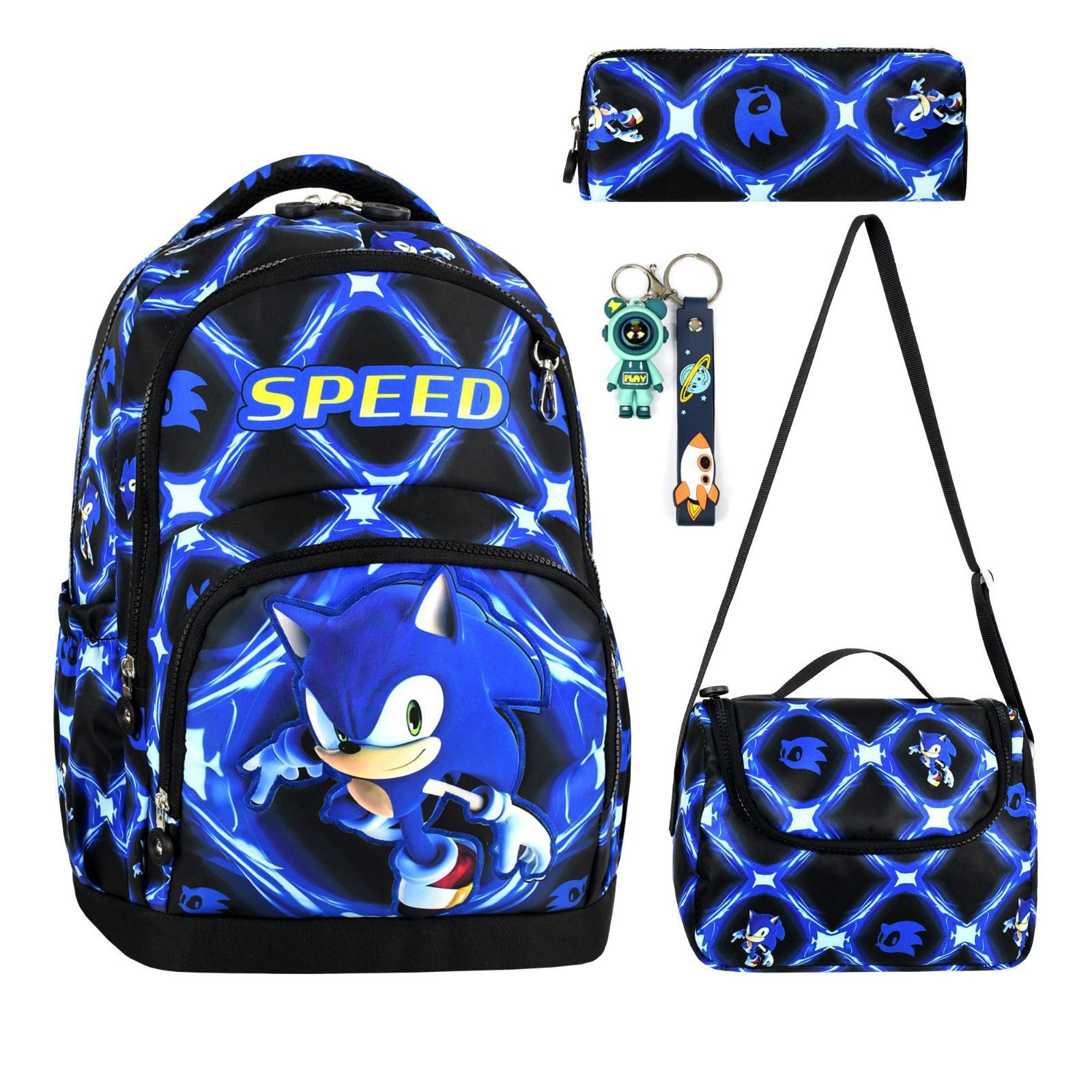 Sonic 3’lü Okul Çantası Seti (Okul Çantası + Beslenme Çantası + Kalemlik) | Anahtarlık Hediyeli
