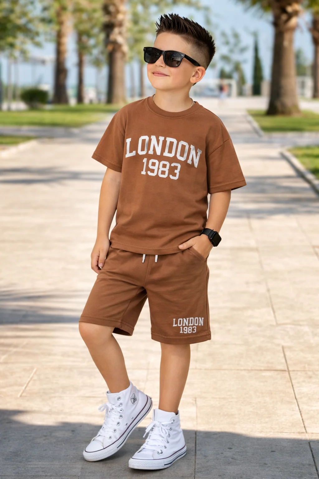Erkek Çocuk London Baskılı Şortlu Takım - 3/12 Yaş - 31686