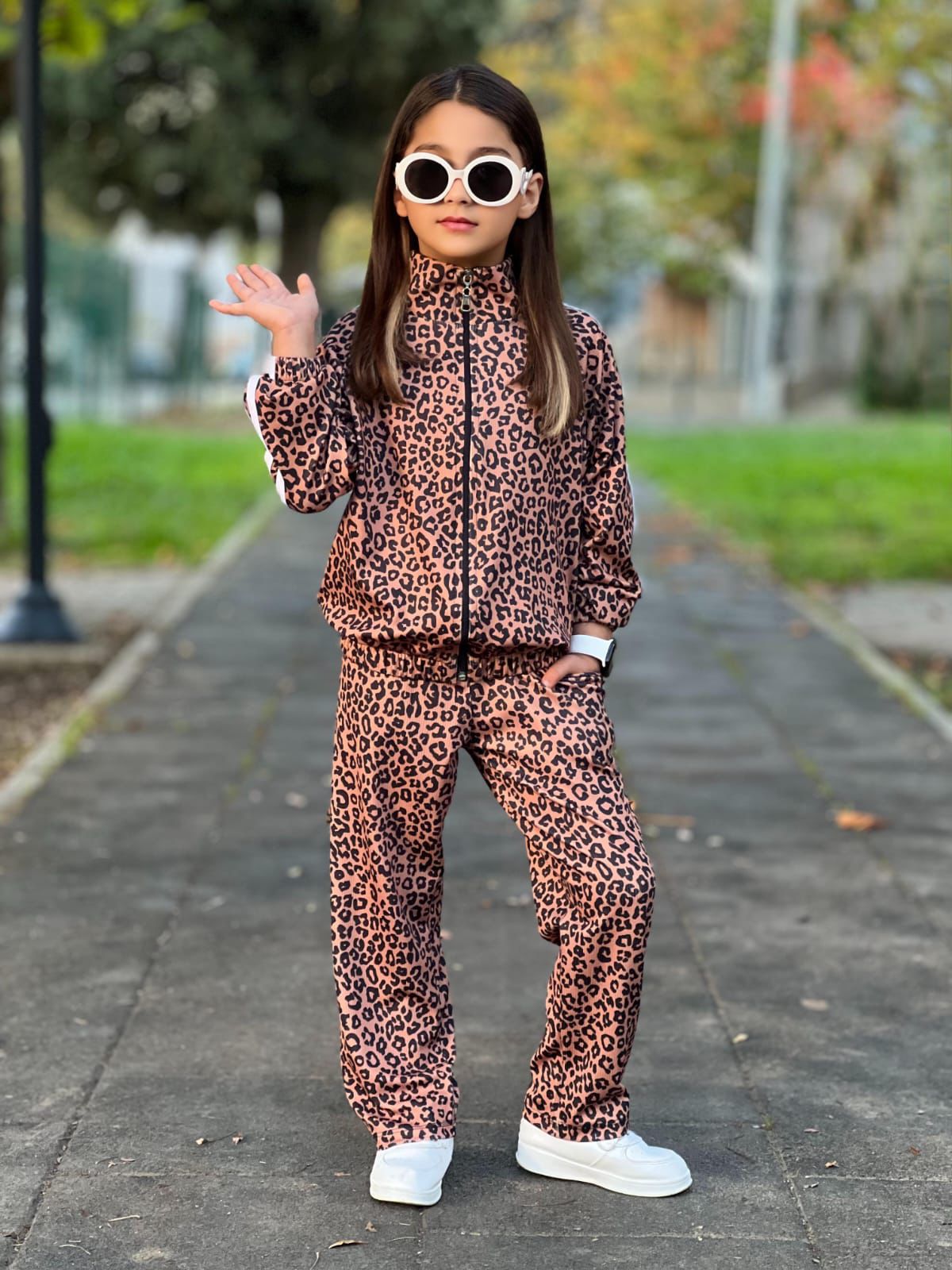 Kız Çoçuk Leopar Desenli Fermuarlı Eşofman Takım - 4/14 Yaş - 31577