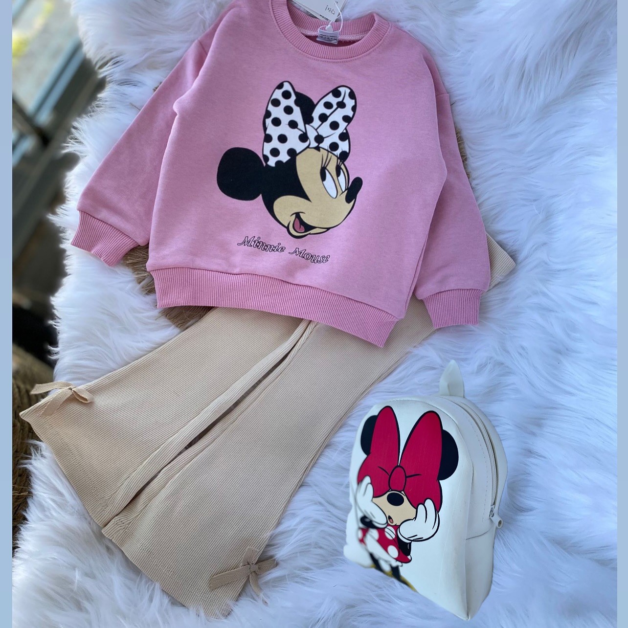 Kız Çocuk Çantalı 3’lü Takım (Sweatshirt + Tayt + Çanta)