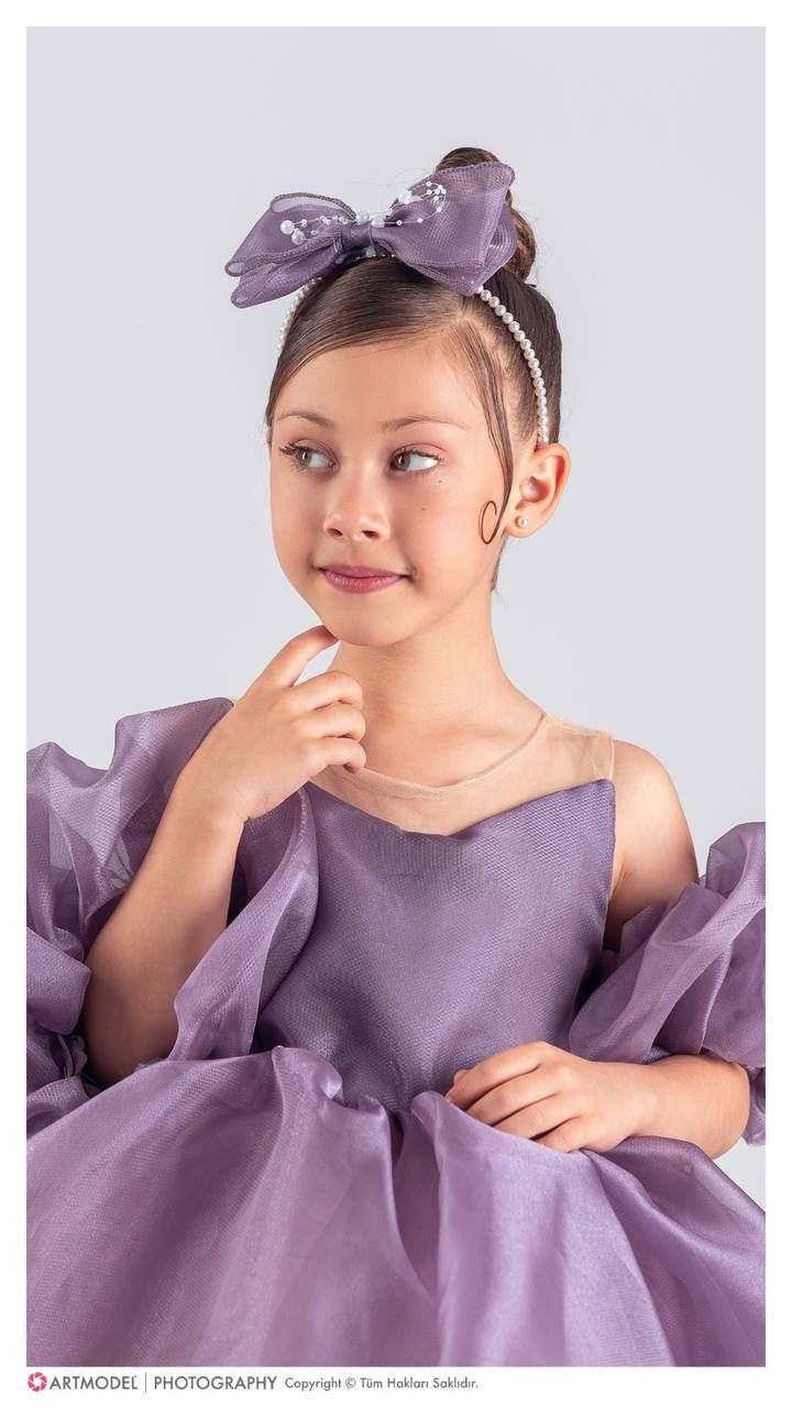 Kol Detaylı Kız Çocuk Abiye Elbise ve Taç - 6/10 Yaş - 31536