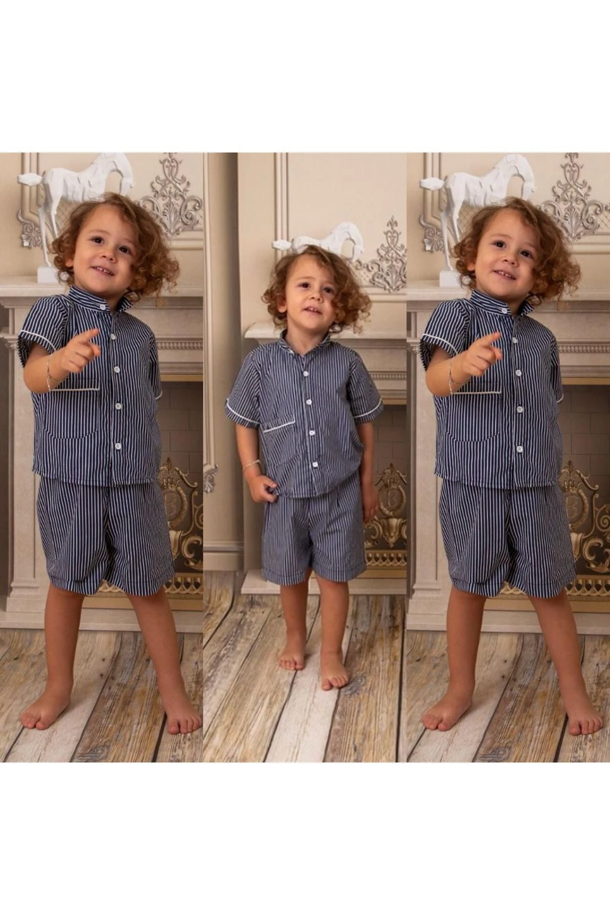 Erkek Çizgili Şort Takım