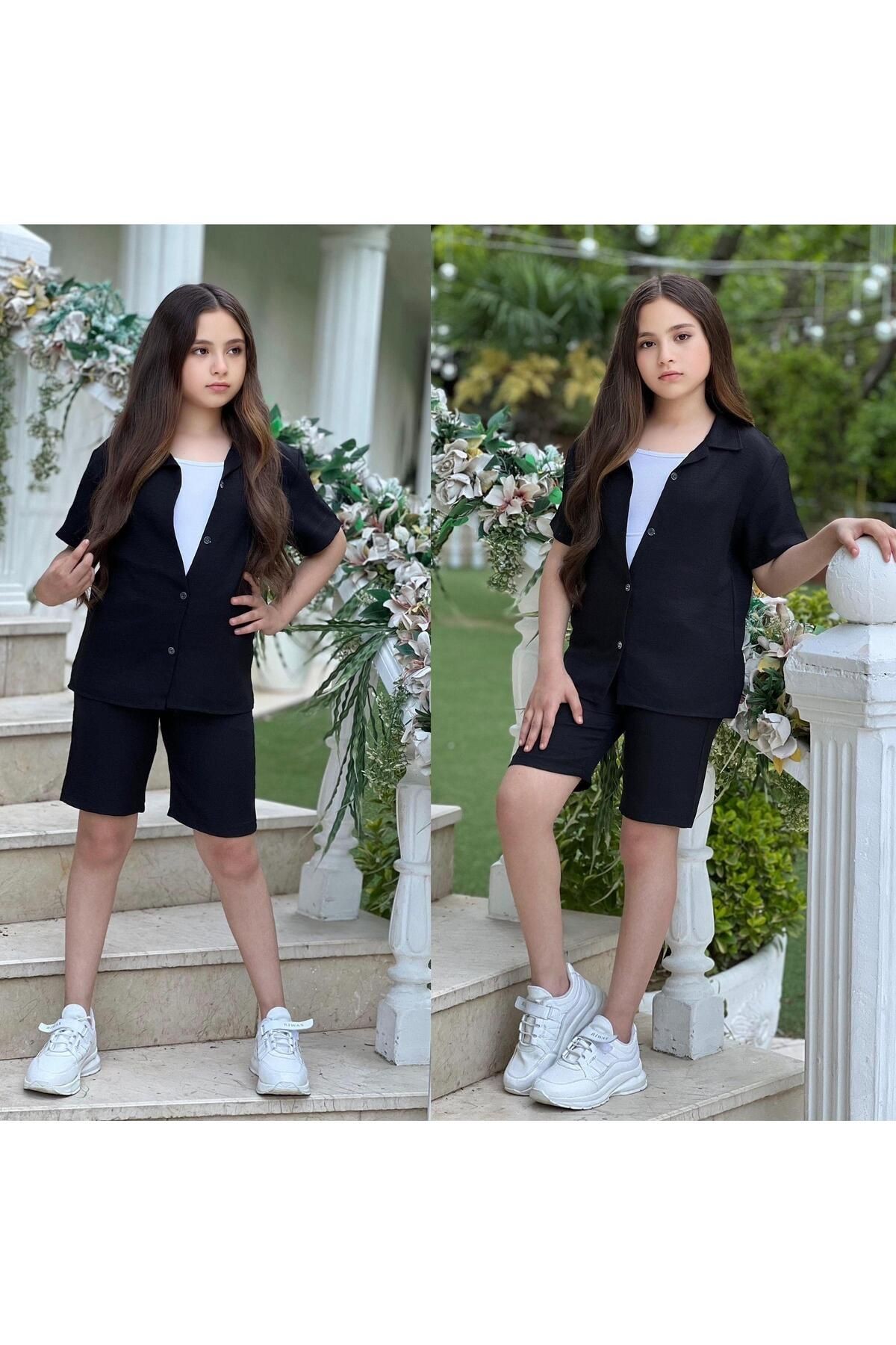 Keten Şortlu Rahat Kız Takım