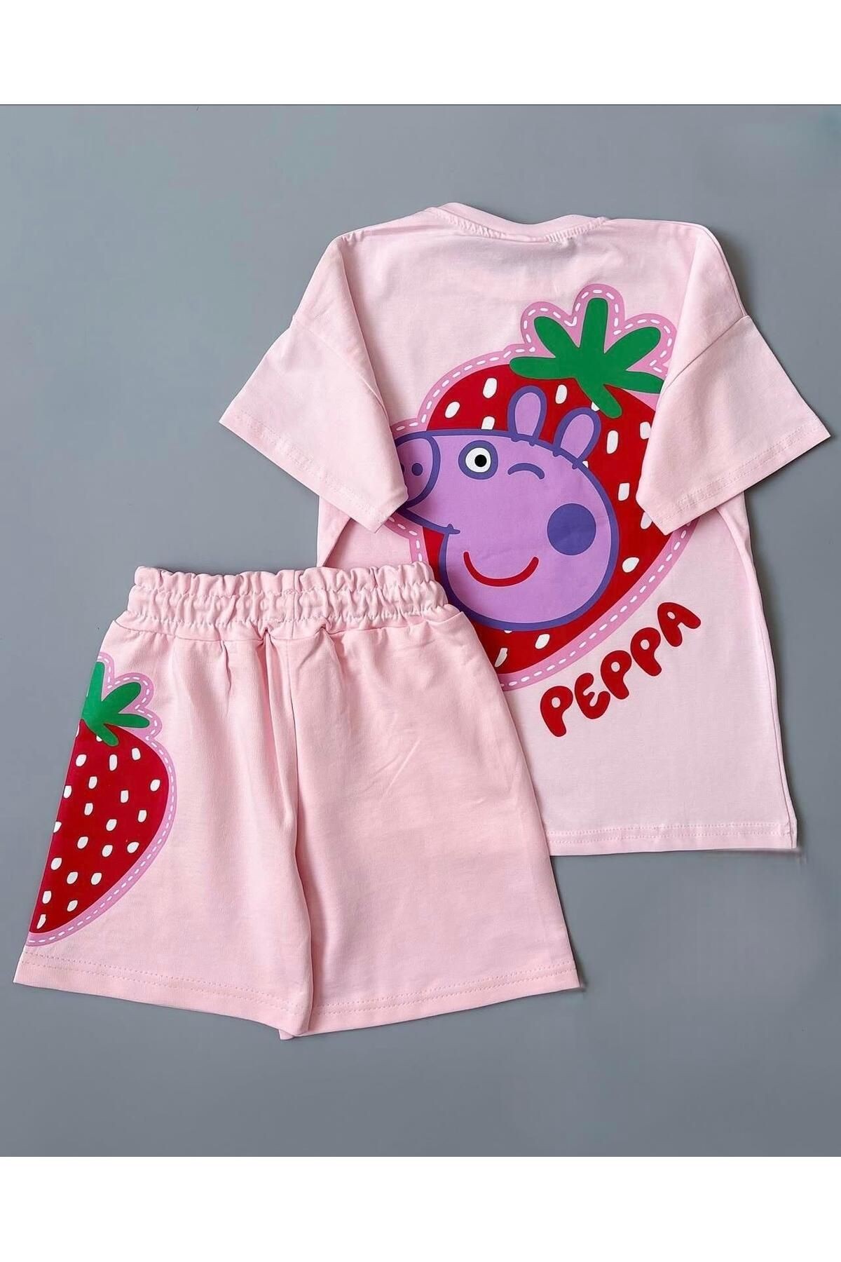 Peppa Baskılı Şortlu Kız Takım