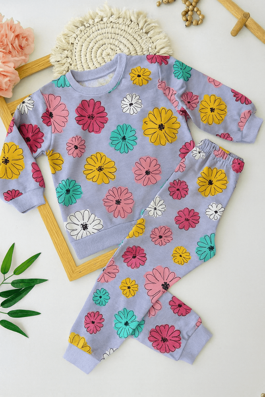 Çiçek Detaylı Kız Çocuk Pijama Takımı - 3/10 Yaş - 31499