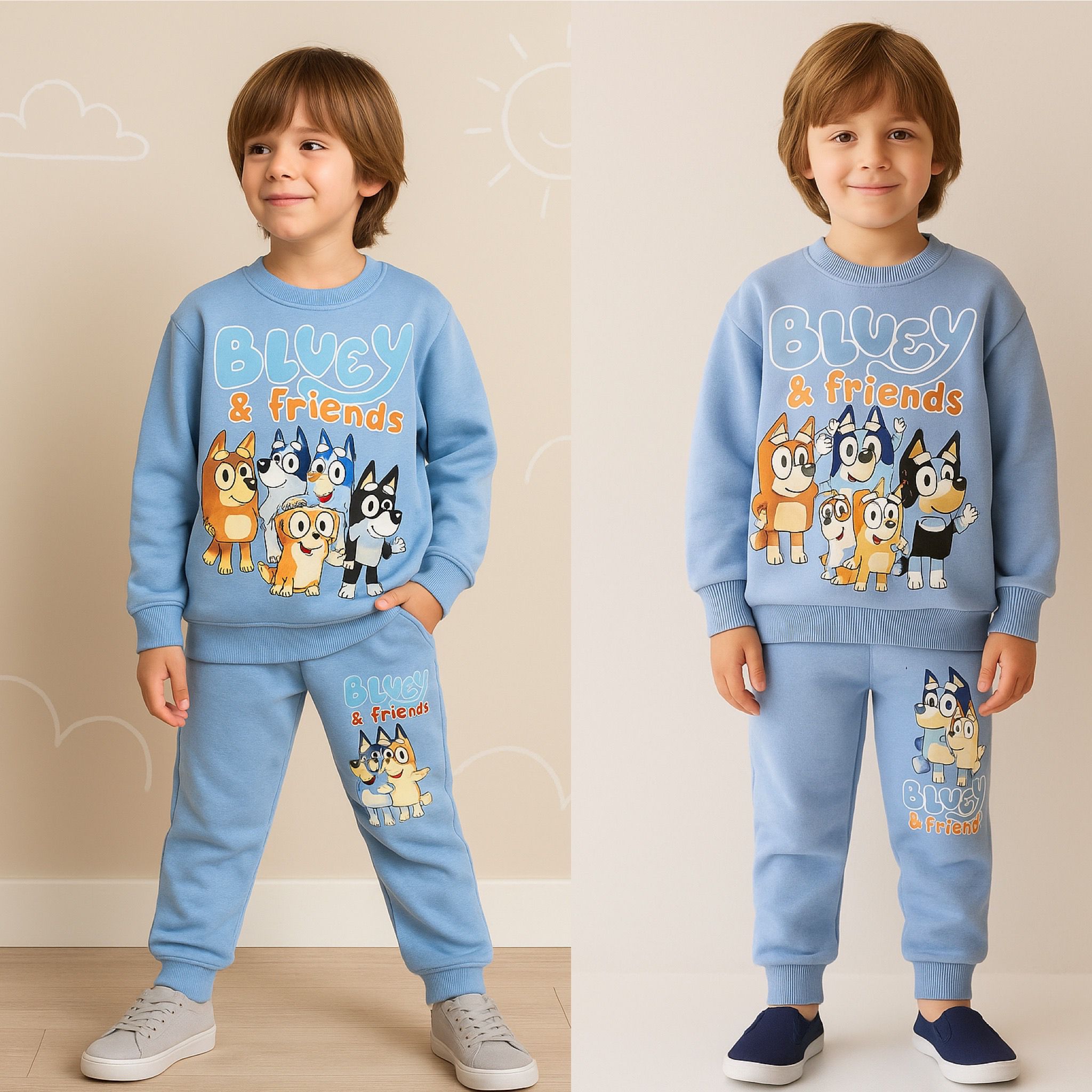 Çocuk Bluey Friends Kombin | 3 İplik Pamuklu Takım | 3/10 Yaş - 31443