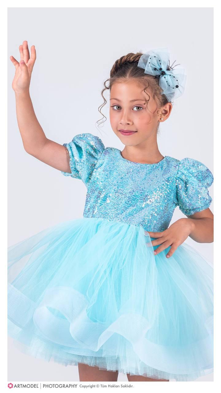 Payet Kol Detaylı Elbise ve Toka - 3/10 Yaş - 31538