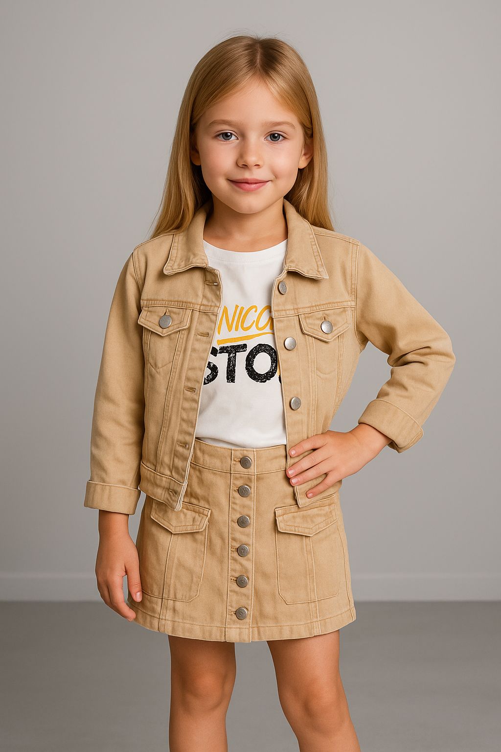 Denim Kız Çocuk Gabardin 3 Parça Etekli Takım - 2/12 Yaş - 31527