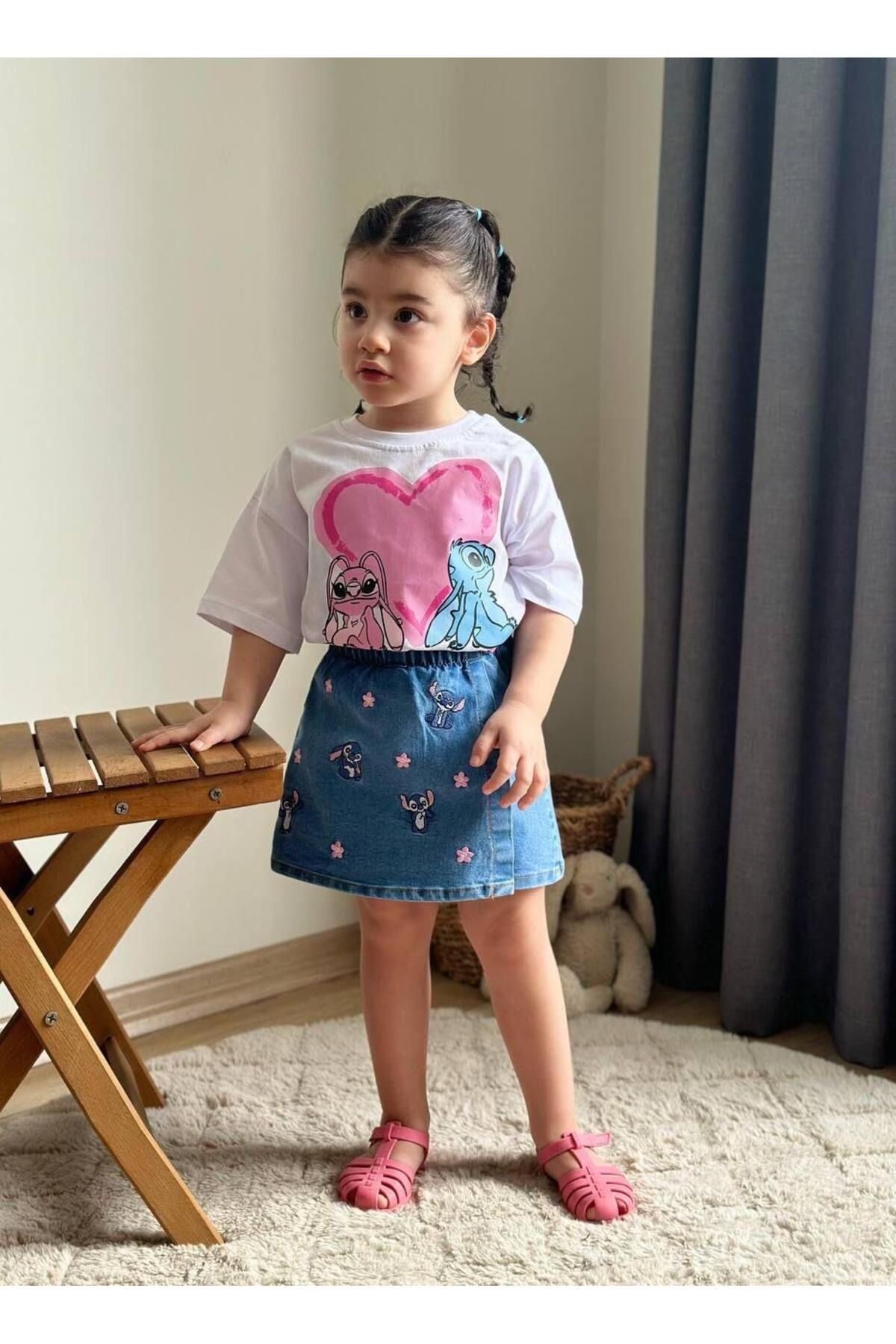 Stitch Şort Etek 2'li Kız Takım