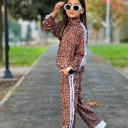 Kız Çoçuk Leopar Desenli Fermuarlı Eşofman Takım - 4/14 Yaş - 31577