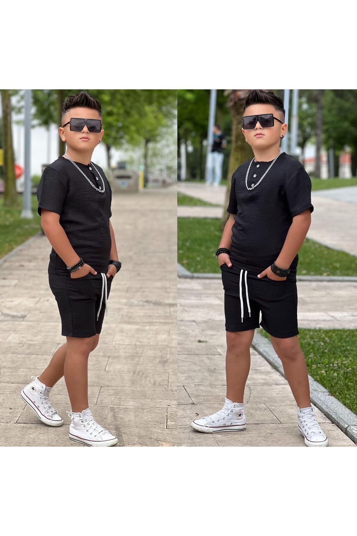 Erkek Çocuk Keten Şortlu Takım