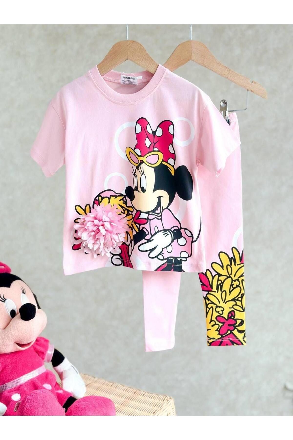 Mnnie Mouse Çiçek Detay Taytlı Takım