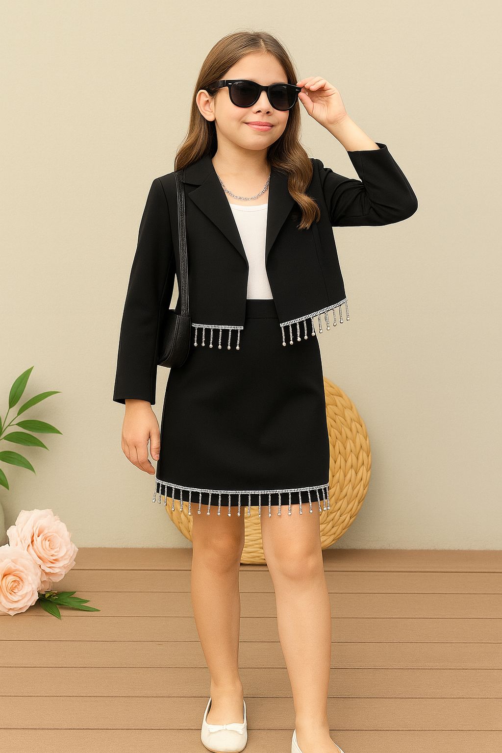 Princess Glow 3’lü Taş Detaylı Kombin - 4/14 Yaş - 31510