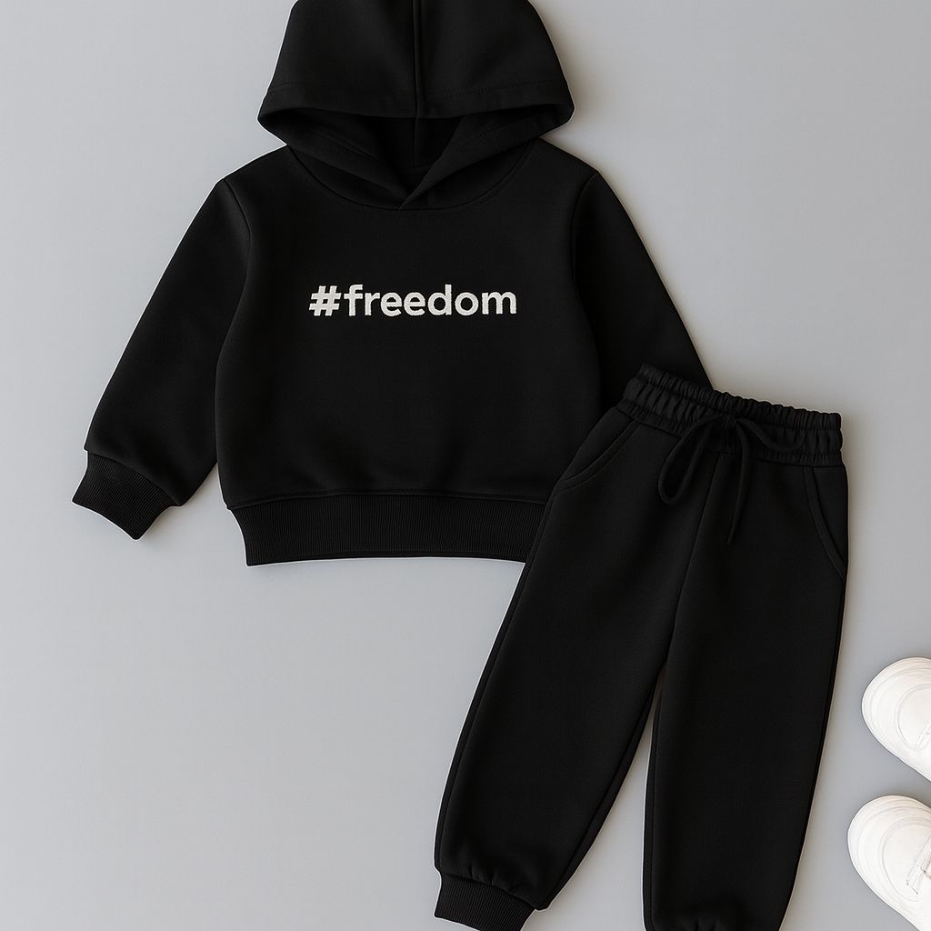 Freedom Oversize Çocuk Eşofman Takımı – Nakış İşlemeli & Cepli – 3 İplik Şardonlu (4-14 Yaş) - 31448