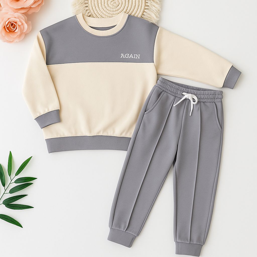 Erkek Çocuk Gri Renk Bloklu Tarz Eşofman Takım - 3/10 Yaş - 31516