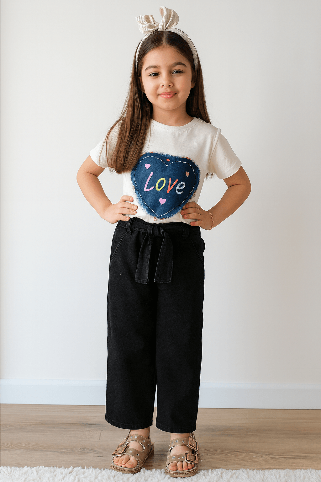 Kız Çocuk Love Baskılı Tişört ve Siyah Pantolon Takım (3-10 Yaş) - 31438