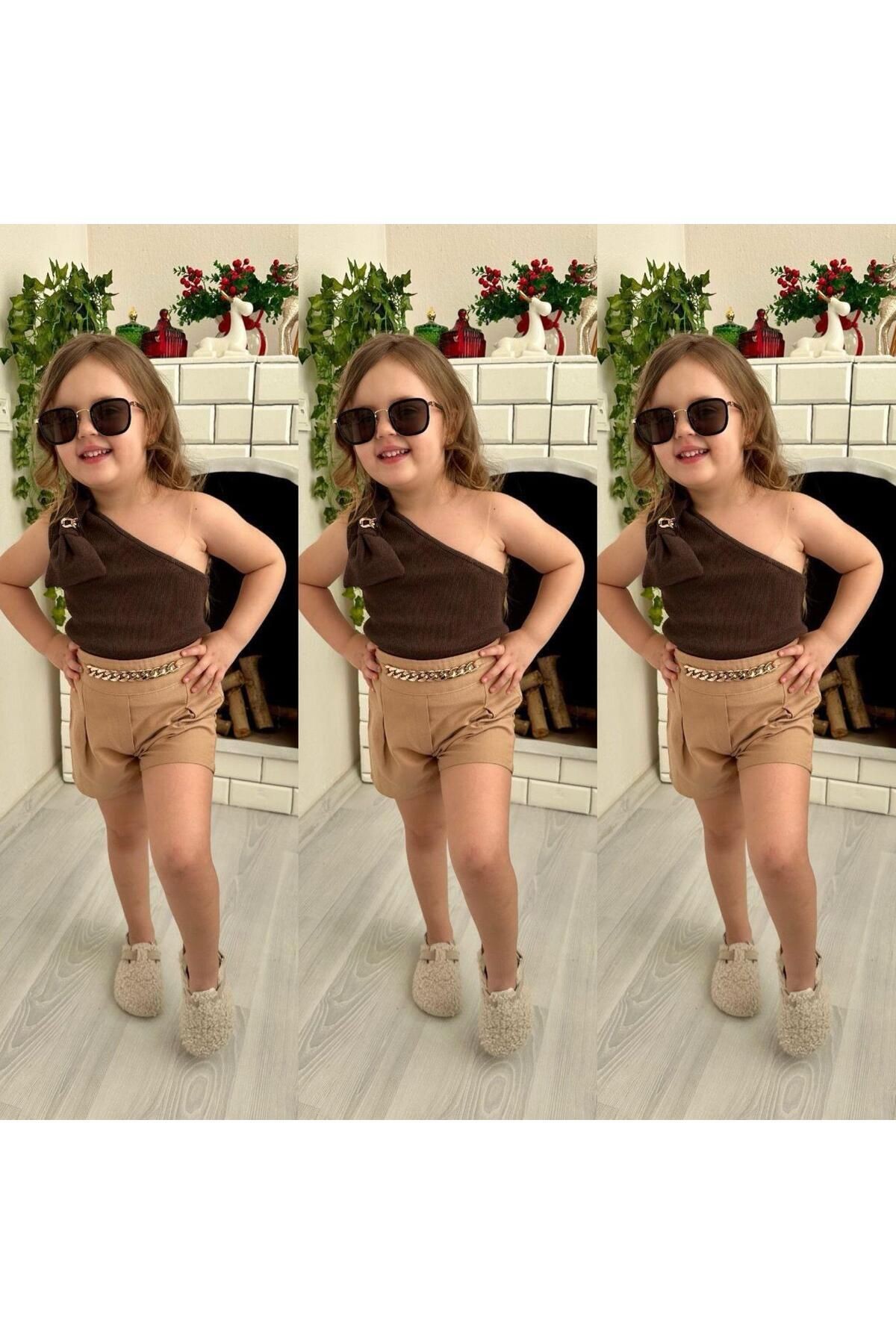 Fiyonk Detay Tek Kollu Şort Takım