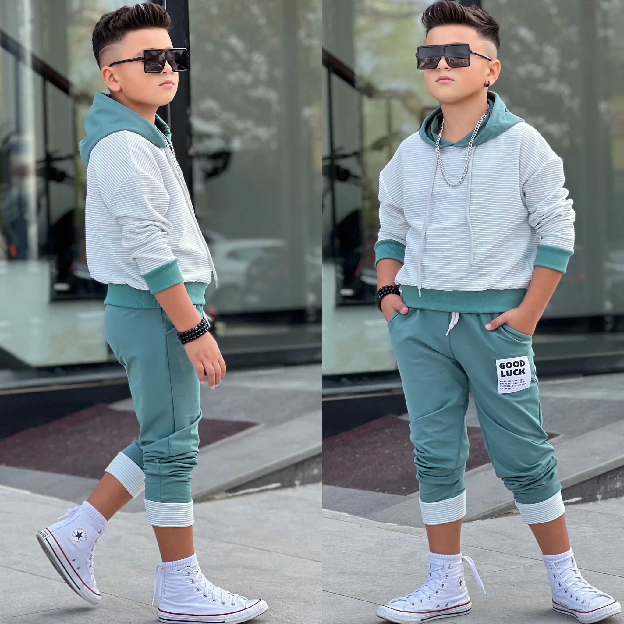 Çizgili Good Luck Erkek Tarz 2'li Takım - 4/12 Yaş - 31540