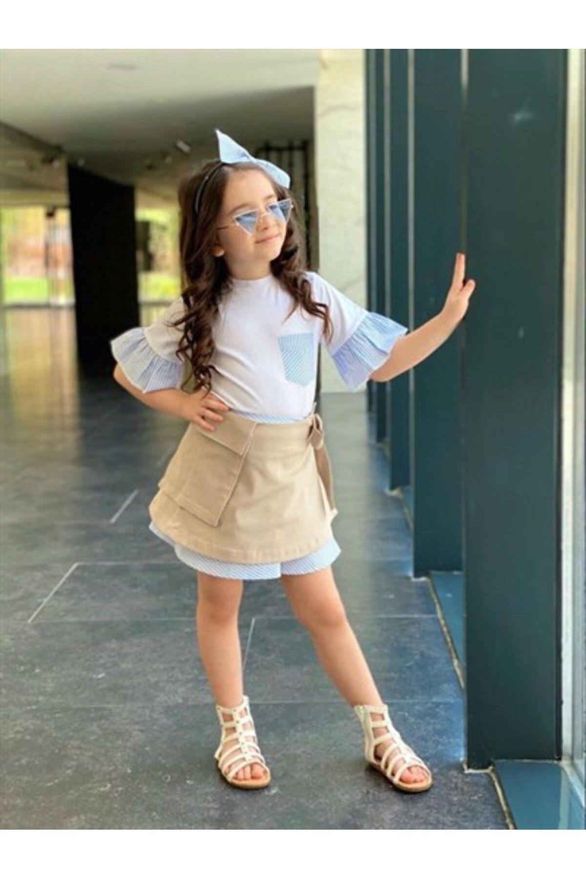 Blue White Kokoş Etek Takım 3 Parça