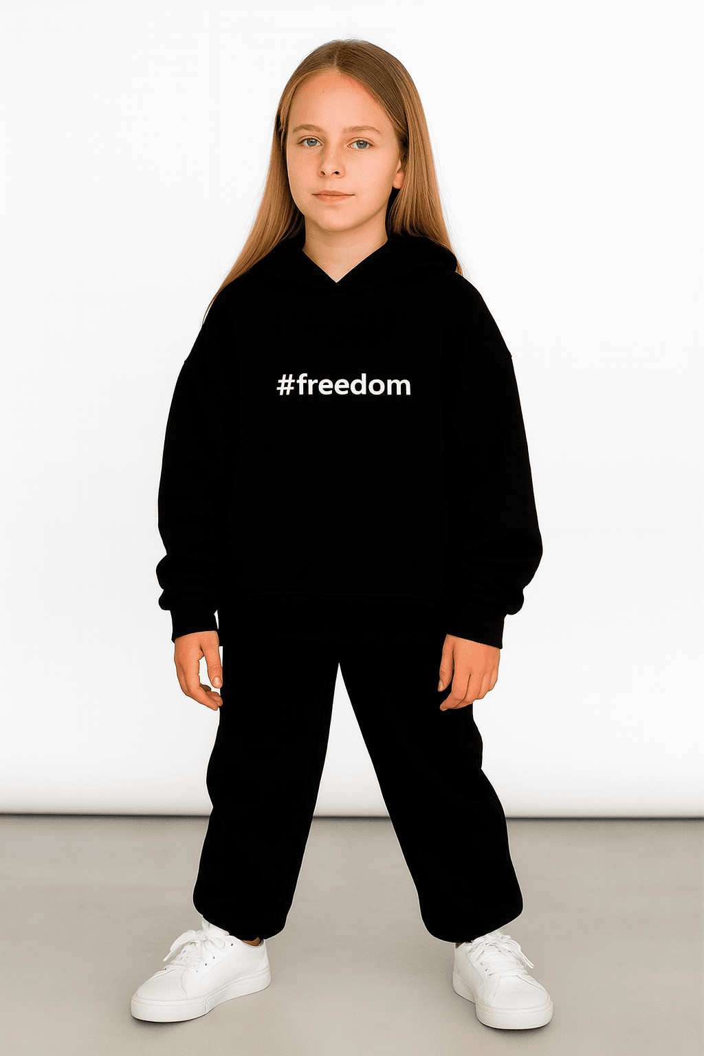 Freedom Oversize Çocuk Eşofman Takımı – Nakış İşlemeli & Cepli – 3 İplik Şardonlu (4-14 Yaş) - 31448