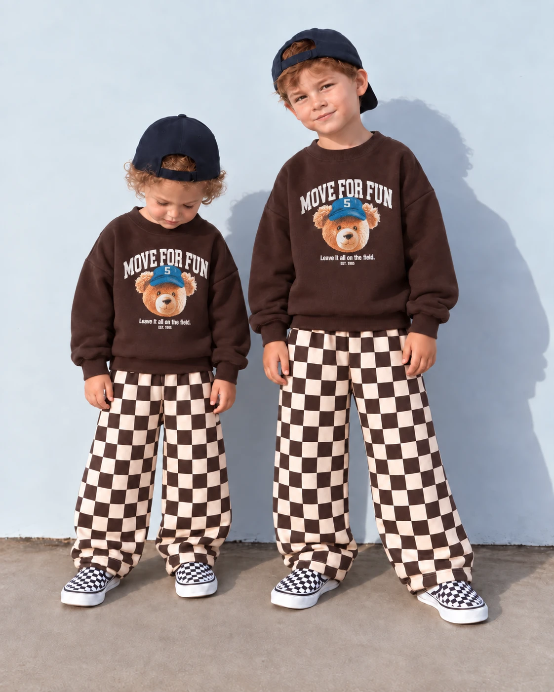 Erkek Çocuk Ayıcık Detaylı Oversize Sweatshirt Kareli Pantolon 2’li Takım %100 Pamuk - 3/10 Yaş - 31937