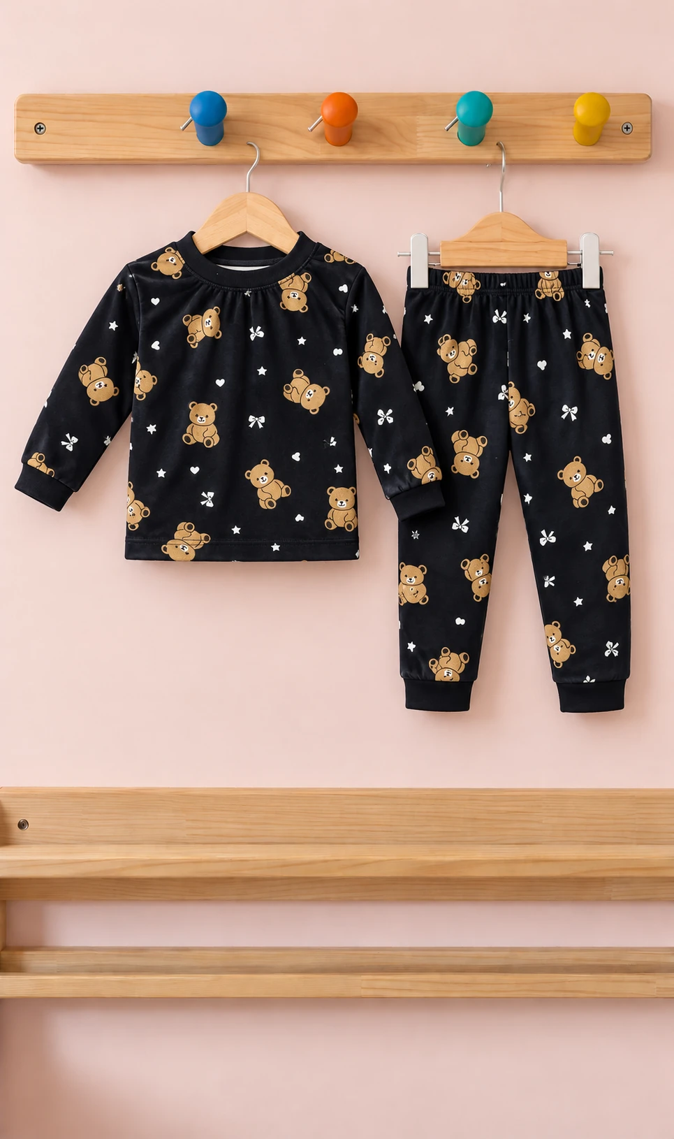 Süet Kumaş Desenli Çocuk Pijama Takımı 1/4 Yaş - 31965