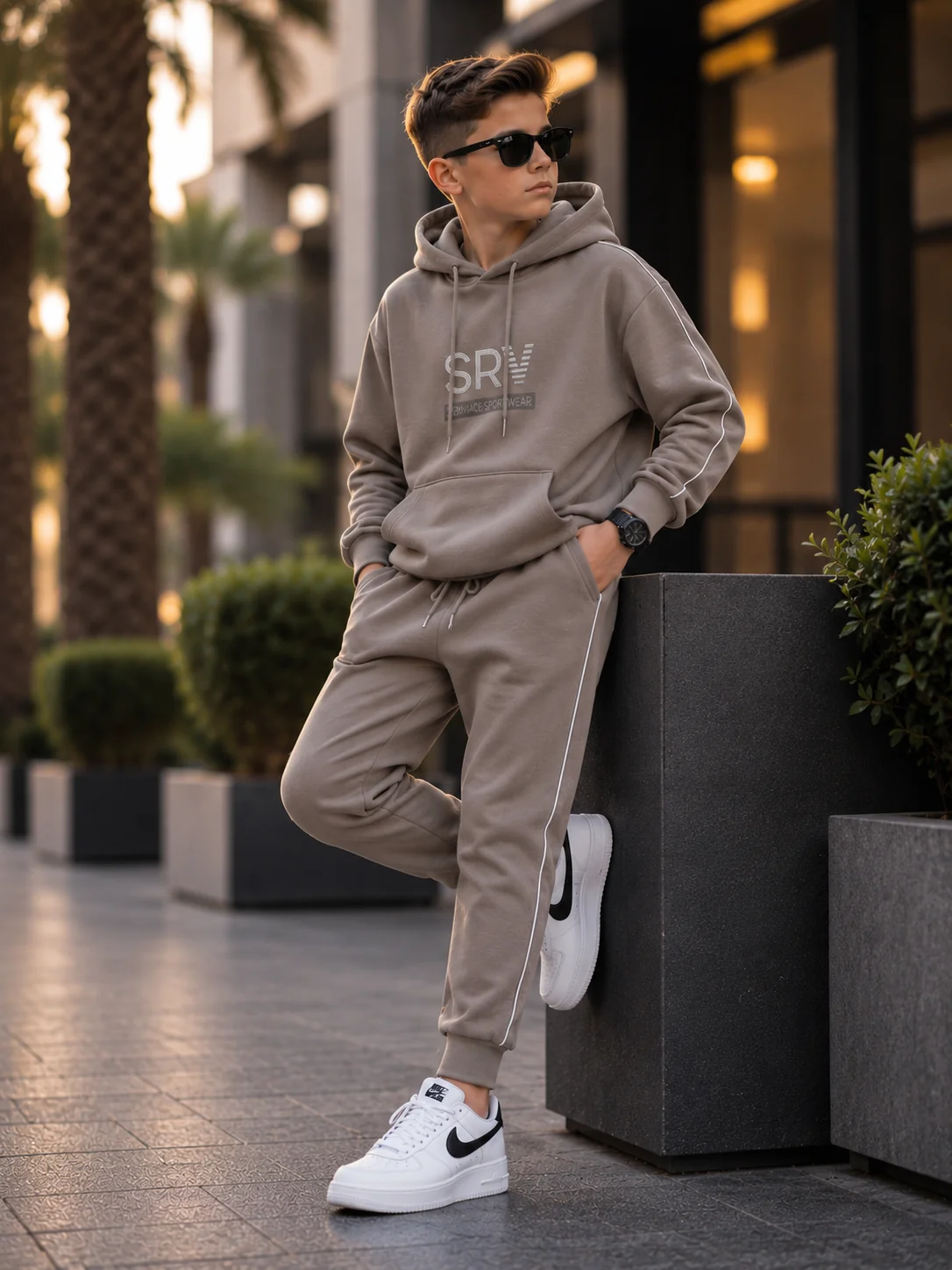 SRV Şerit Detaylı Kapüşonlu Erkek Çocuk Takım - 11/15 Yaş - 31902