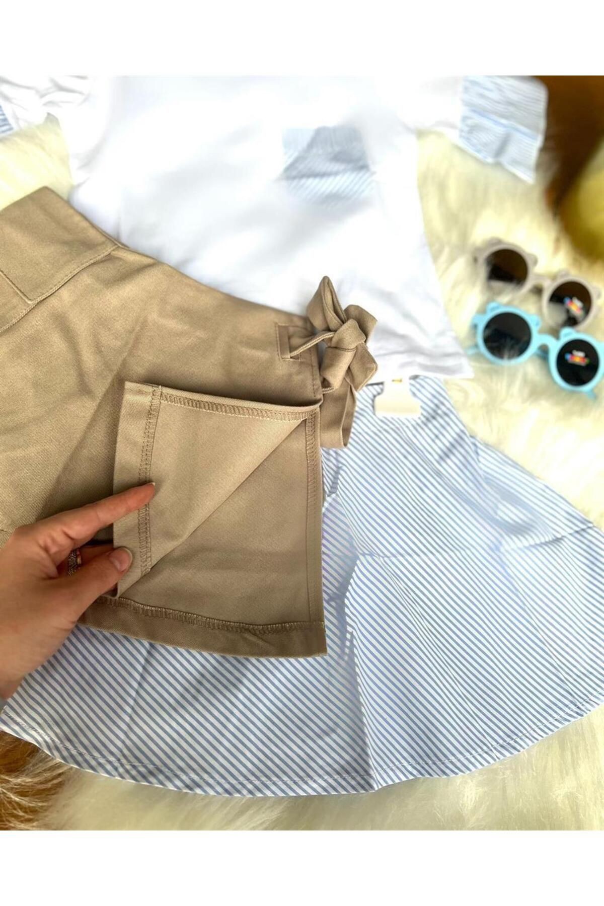 Blue White Kokoş Etek Takım 3 Parça