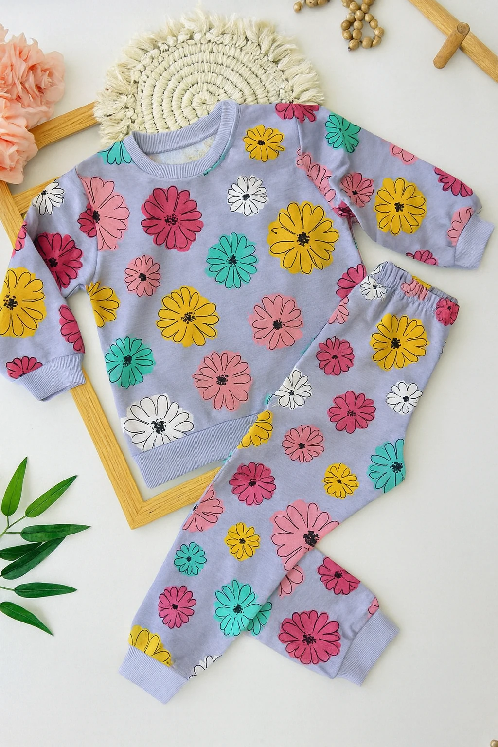 Çiçek Detaylı Kız Çocuk Pijama Takımı - 3/10 Yaş - 31499