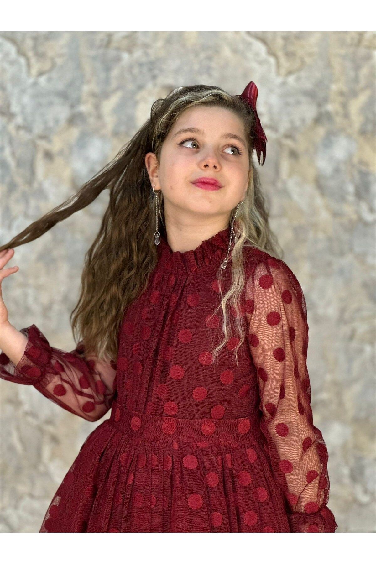 Puanlı Güpür Tül Detaylı Elbise Ve Toka