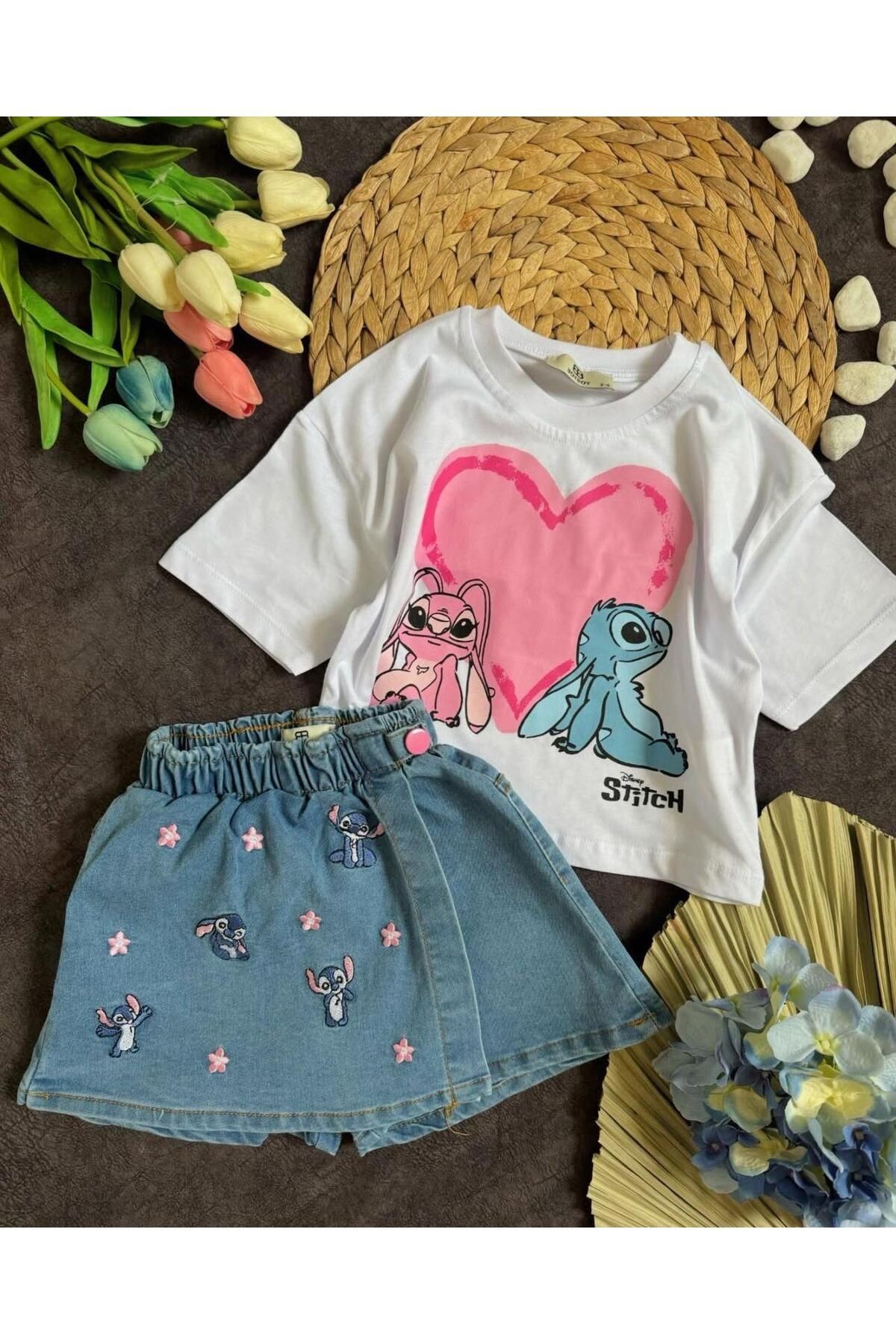 Stitch Şort Etek 2'li Kız Takım