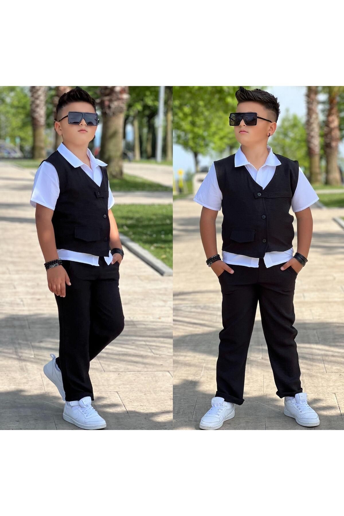 Bayramlık Yelekli Keten Takım