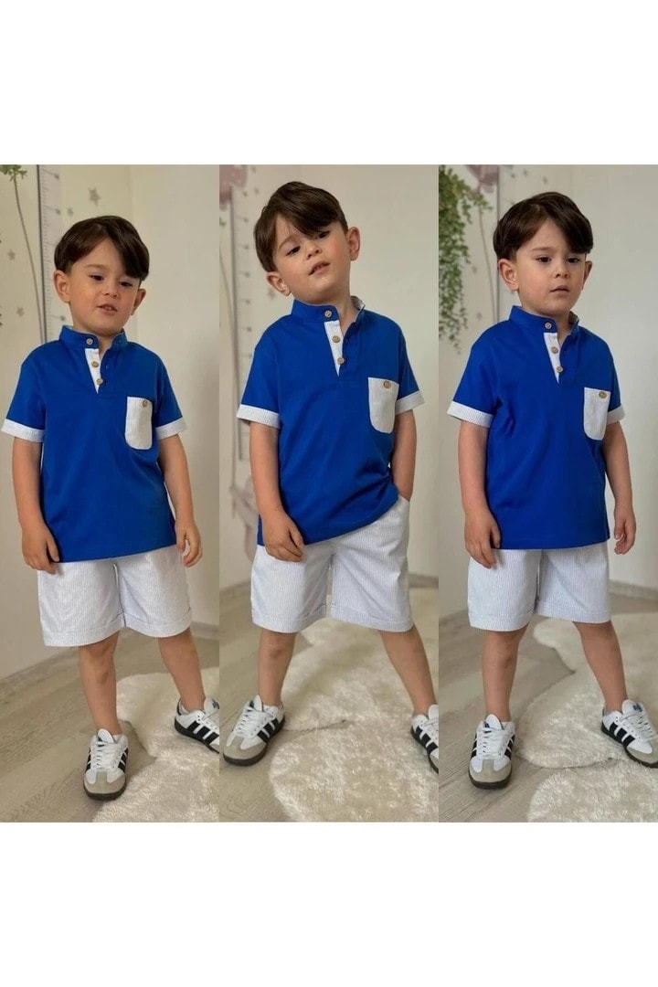 Çizgi Desen Şortlu Takım