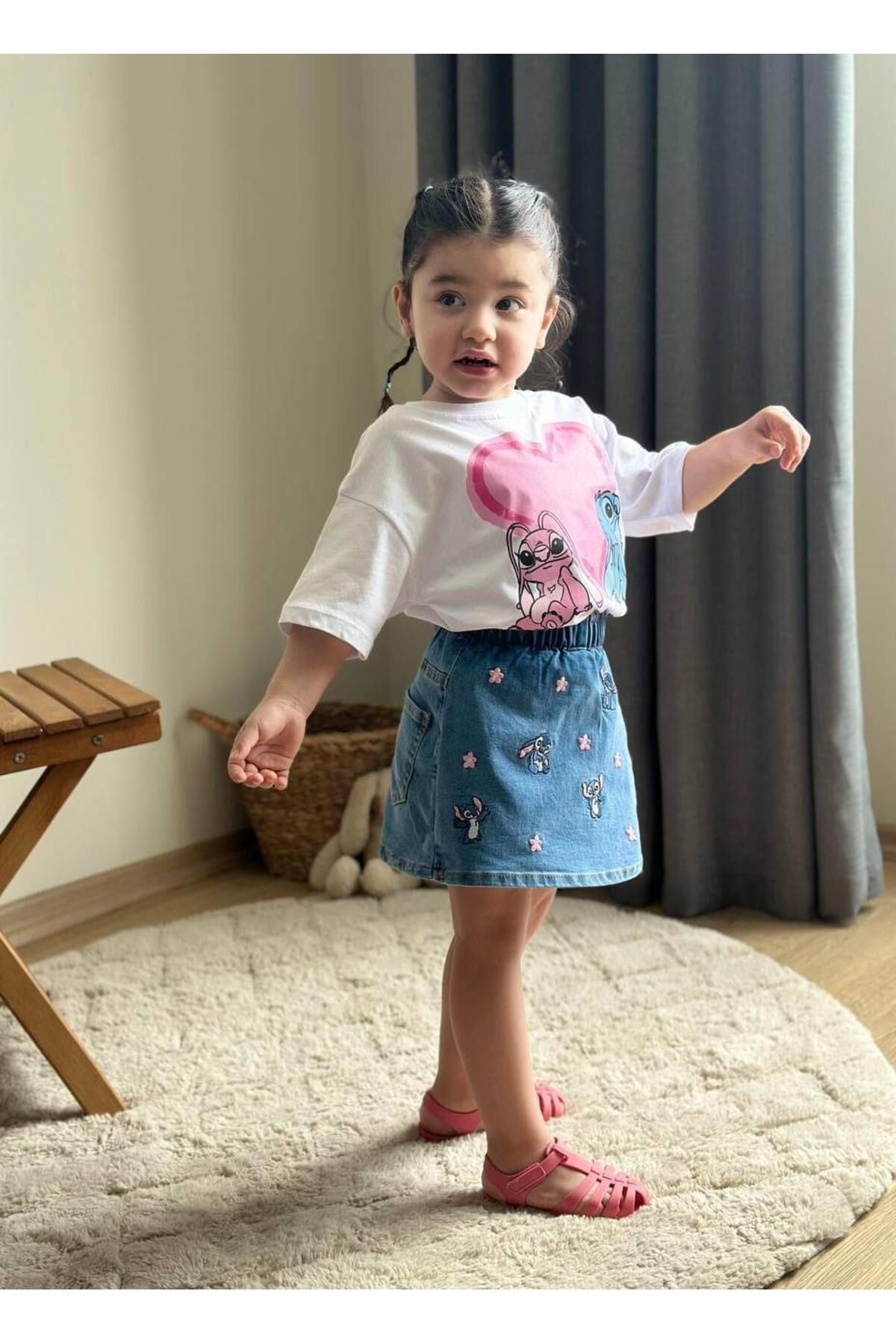 Stitch Şort Etek 2'li Kız Takım