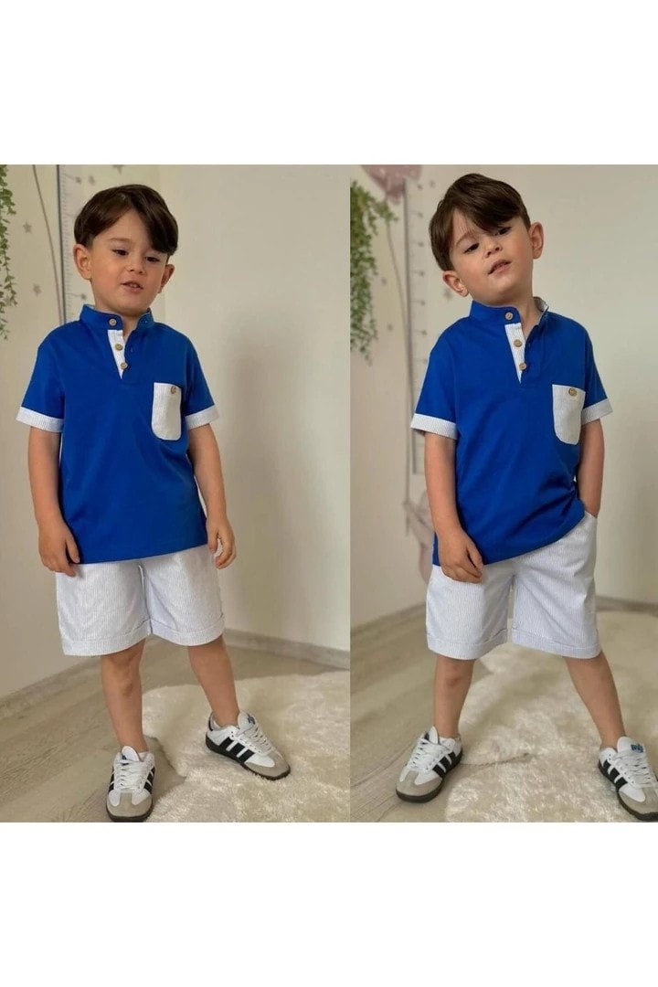 Çizgi Desen Şortlu Takım